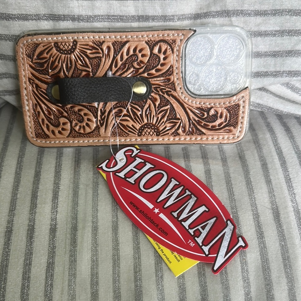 Brown and Black Tooled Leather Phone Case